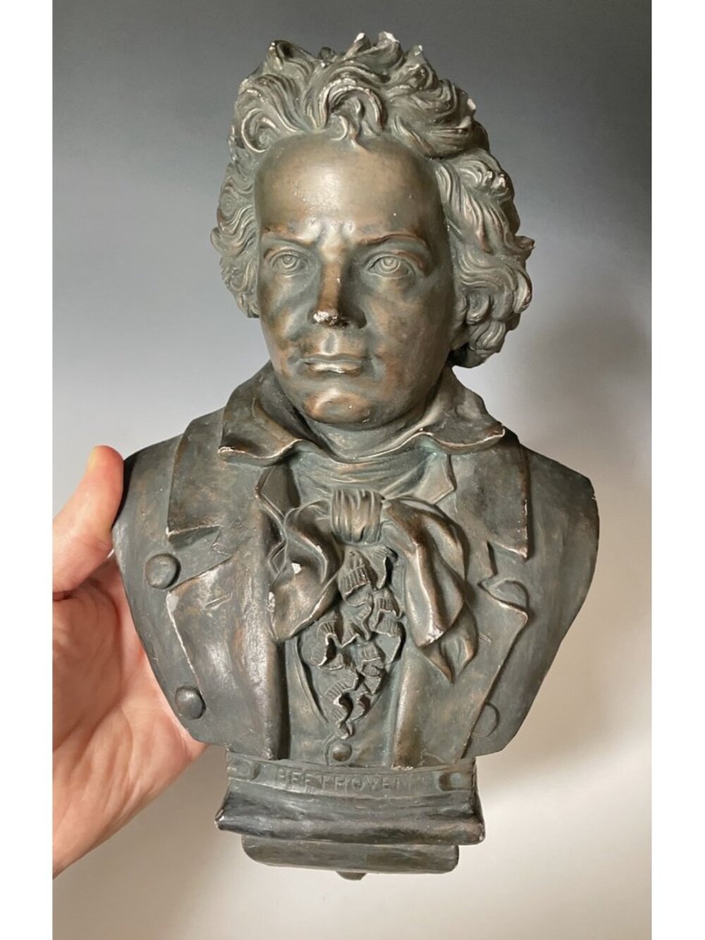 Vintage Cast Faux Bronze Composite Beethoven Wall Bust Art Plaque Gothic Decor